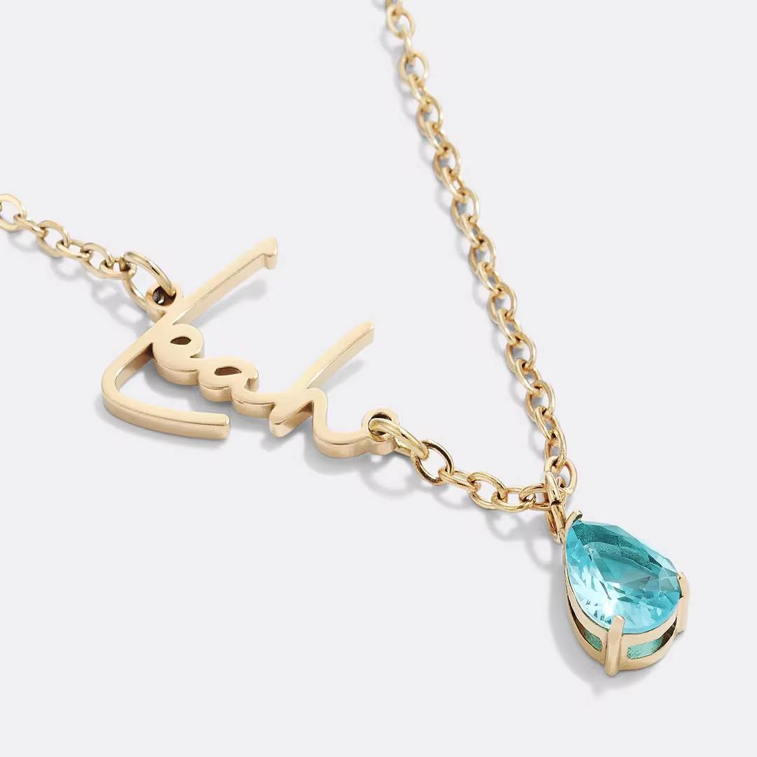 Personalized Sideways Name Necklace with Birthstone - Custom Luxury Jewelry Gift for Women