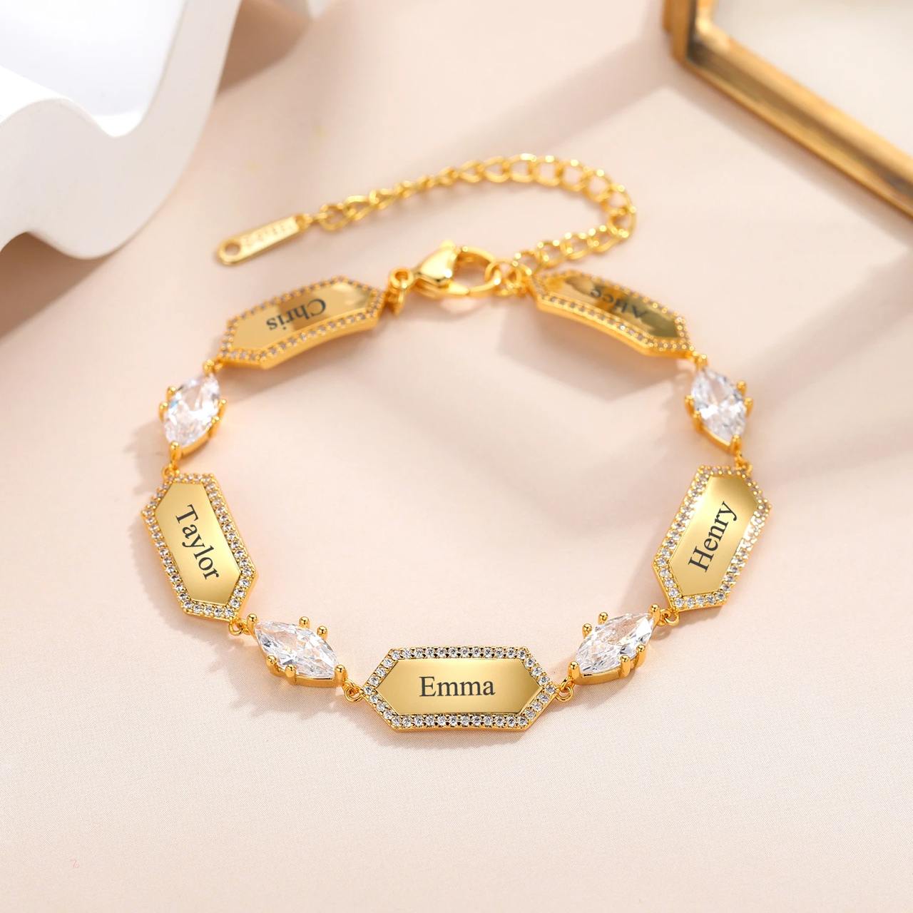 Custom Family Names Bracelet, 18K Gold Plated, Stainless Steel