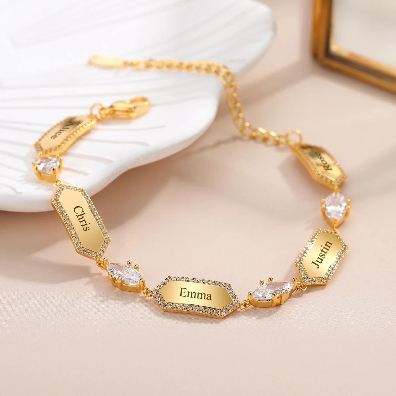 Custom Family Names Bracelet, 18K Gold Plated, Stainless Steel