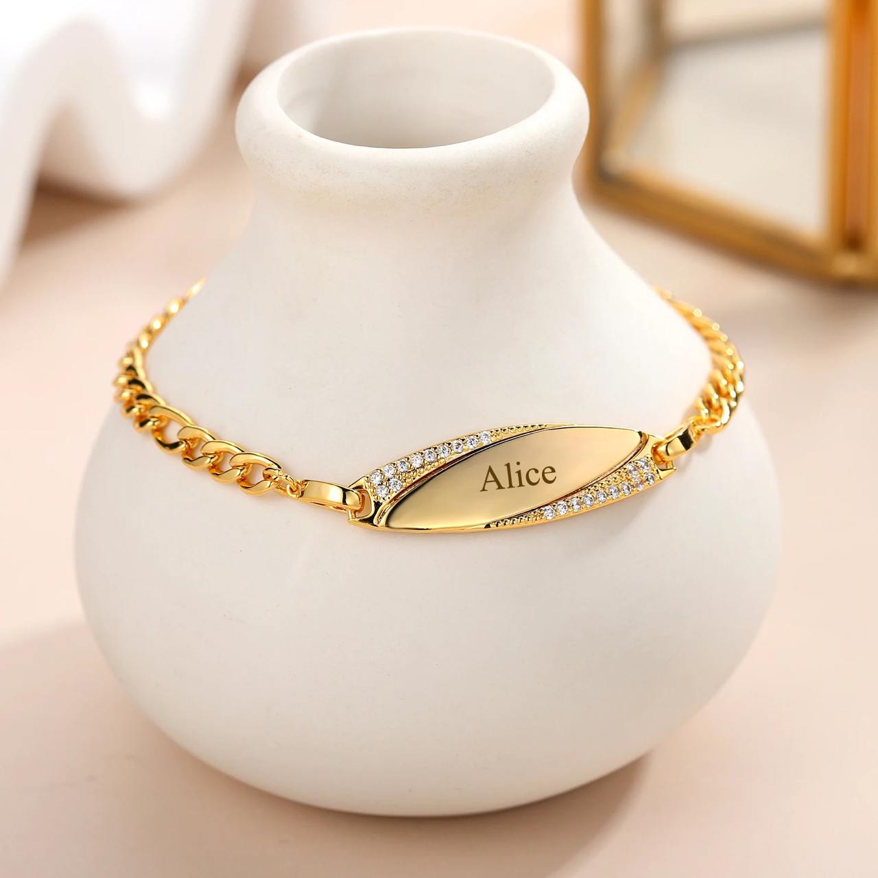 Oval Pendant Crystal Bracelet - Custom Engraved Name