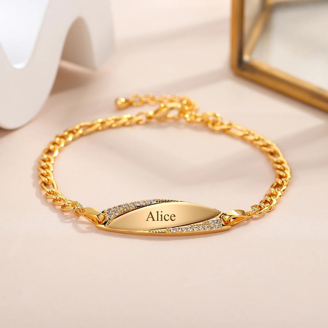 Oval Pendant Crystal Bracelet - Custom Engraved Name