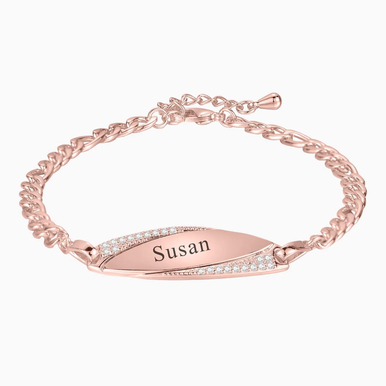 Oval Pendant Crystal Bracelet - Custom Engraved Name